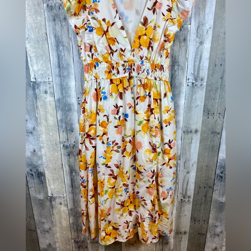 Abercrombie & Fitch Flutter Sleeve Tiered Midi Dress in Yellow Floral Size Large - Picture 6 of 15
